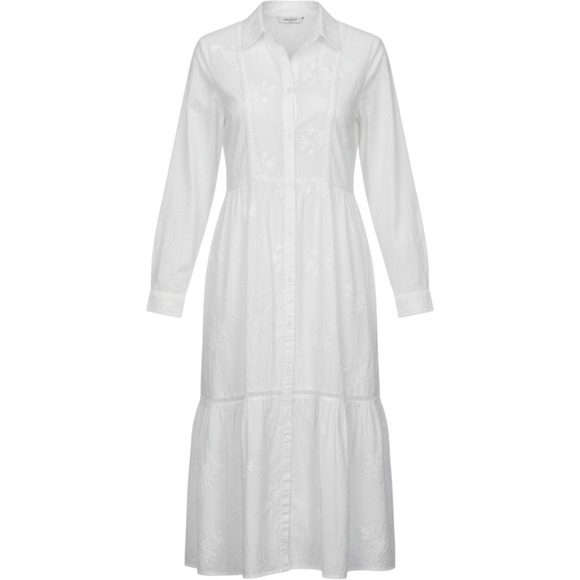 Zara Dresses & Skirts - Zara White Floral Embroidered Cotton Tiered Midi Shirt Dress Long Sleeve L